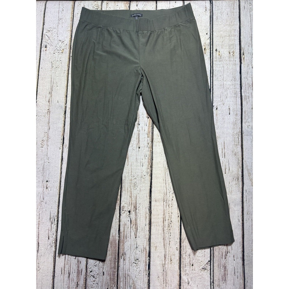 Eileen Fisher Pants Womensâ Large Olive Green Pull On Stretch Ankle Made USA